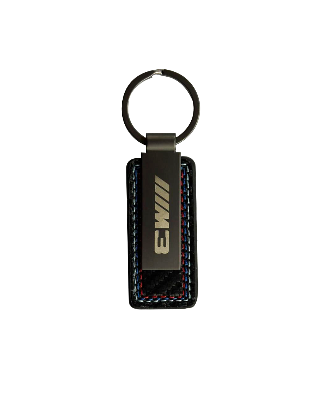 Metal M3 Keyring on carbon look leather strap